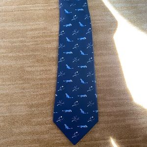 Hermes men’s blue fox and raven fable 100% silk tie